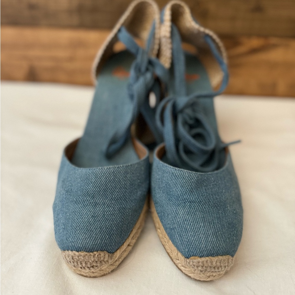 Castaner Blue and Beige Espadrille Wedges - Picture 2 of 7
